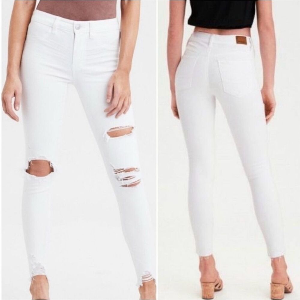 NWT American Eagle Women's High-Rise Jegging White‎ Distressed Size 0